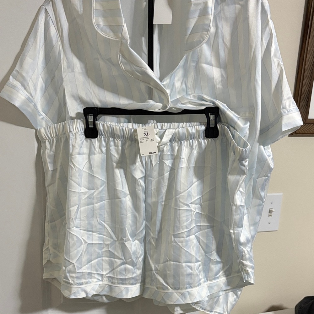 NWT Satin Striped Pajama Set in Blue and White
